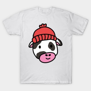 Cute cartoon dairy cow wearing a wooly hat T-Shirt